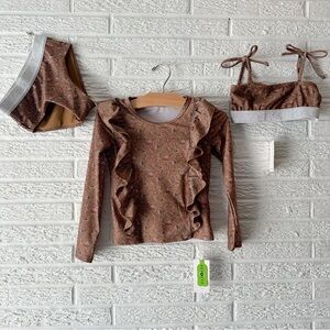 NWT Jamie Kay Swim Bundle/Top, Bottoms, RashGuard/Amelie Floral/Brown/Silver